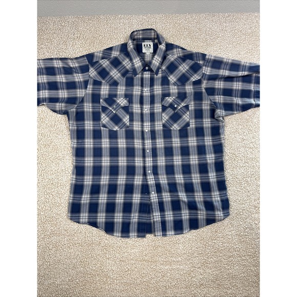 Ely Cattleman Other - Ely Cattleman Shirt Mens XL Blue Gray Plaid Western Pearl Snap Flannel READ